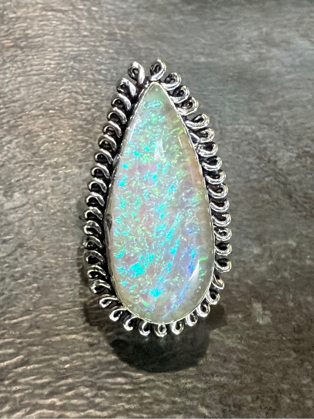 Women Jewelry Opal Stone Vintage Style Boho Statement Ring Size 9 Silver 925